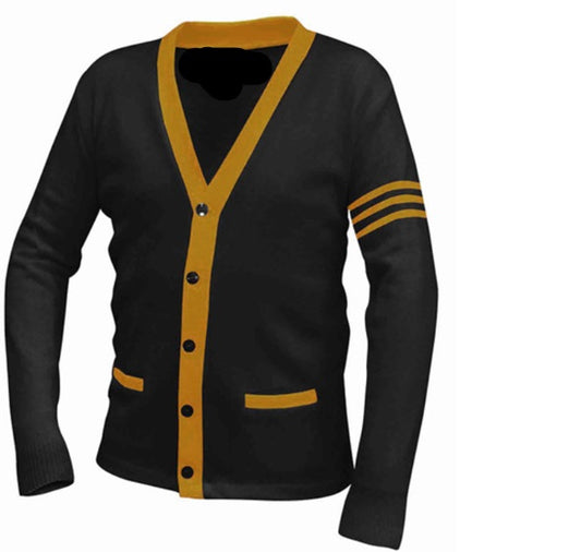 J2Sports Cardigan Sweater Striped Black/Old Gold