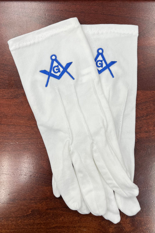 Masonic Gloves (Royal, Silver, or Gold Emblem)