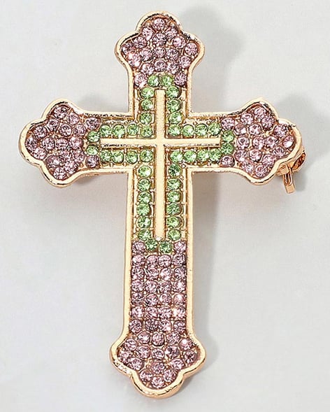 Rhinestone Cross Brooch Gold