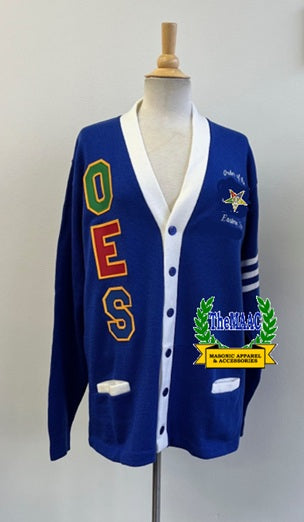 OES Striped Cardigan Sweater with wording