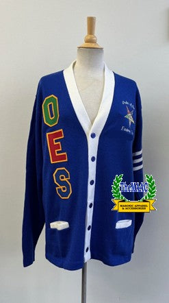 OES Striped Cardigan Sweater with wording