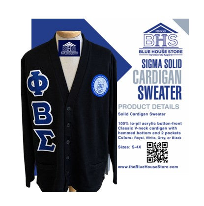 Phi Beta Sigma Solid Cardigan Black
