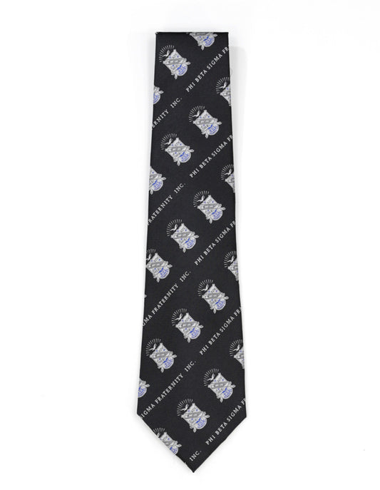 Sigma Long Neck Tie with Crest Black