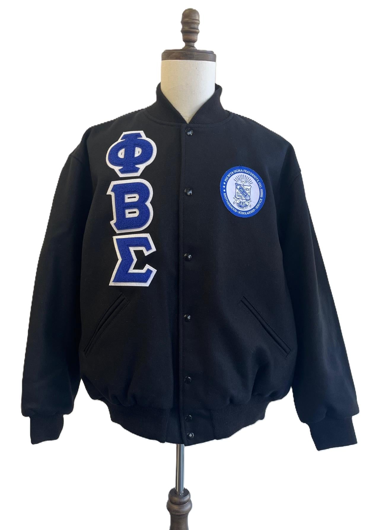 Phi Beta Sigma Wool Varsity Jacket Solid Black