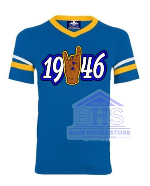 Tau Beta Sigma Date & Hand Sign Football Tees Royal/Gold