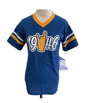 Tau Beta Sigma Date & Hand Sign Football Tees Royal/Gold